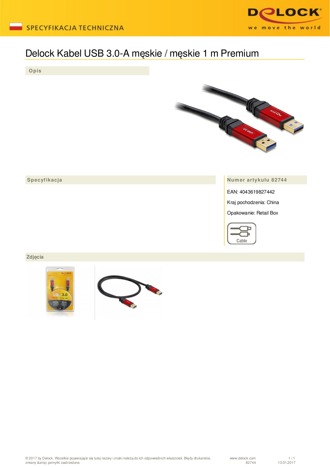 DeLOCK Premium USB-A 3.0 to USB-A 3.0 cable, 1m User Manual