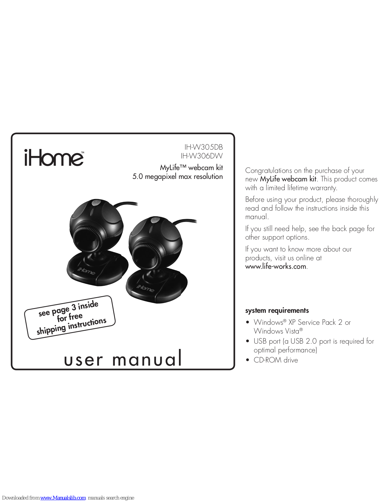 iHome MyLife IH-W305DB, MyLife IH-W306DW User Manual