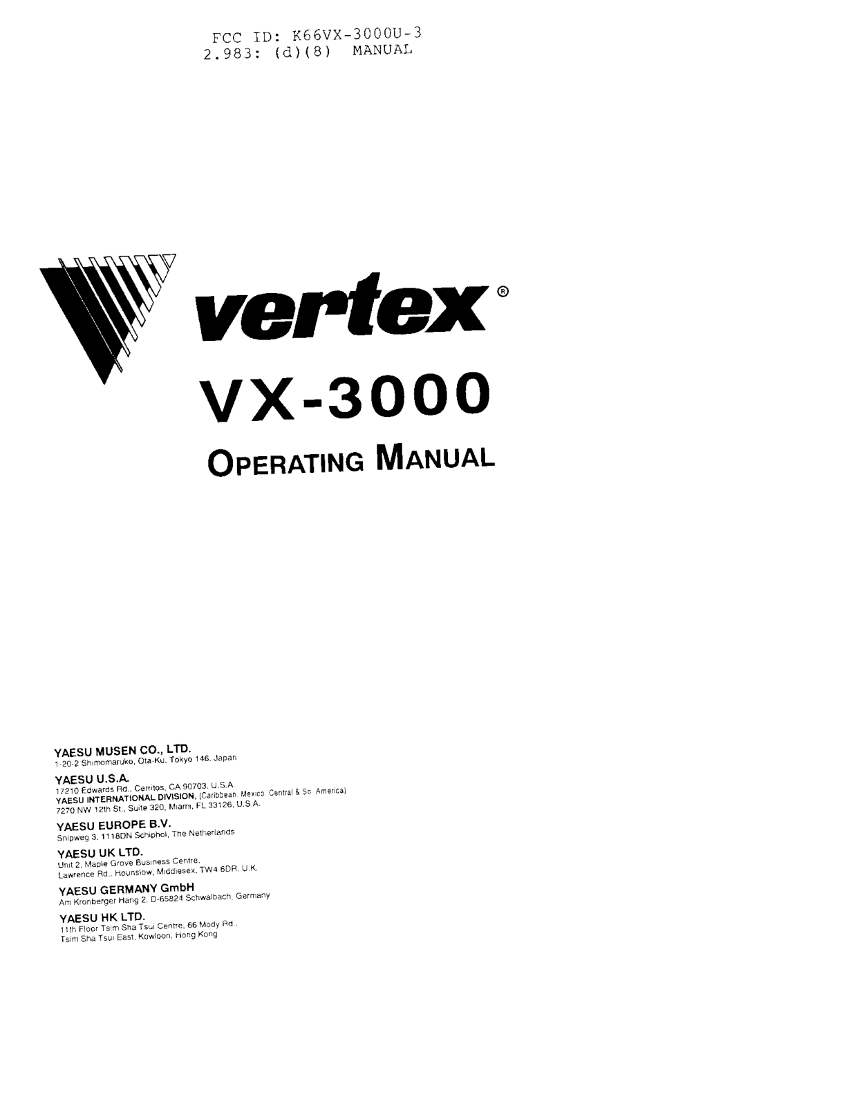 Yaesu Musen VX 3000U 3 User Manual