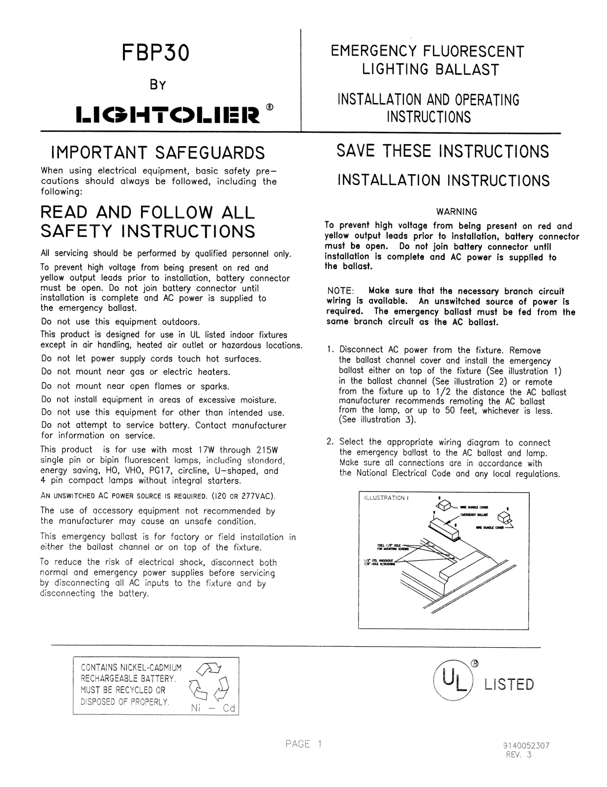 Lightolier FBP30 User Manual