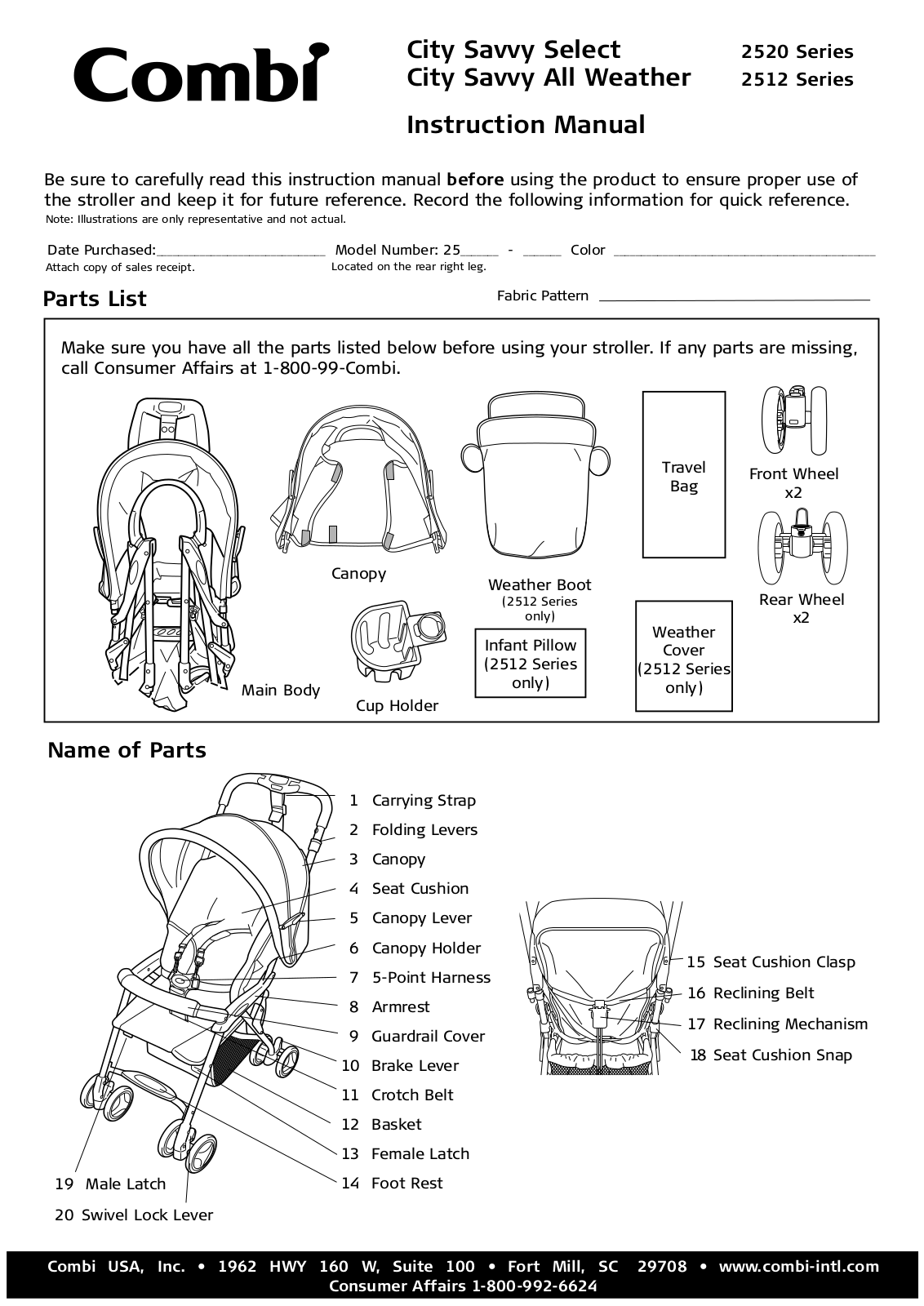 Combi City Savvy All Weather 2512, City Savvy Select 2520 Owner's Manual