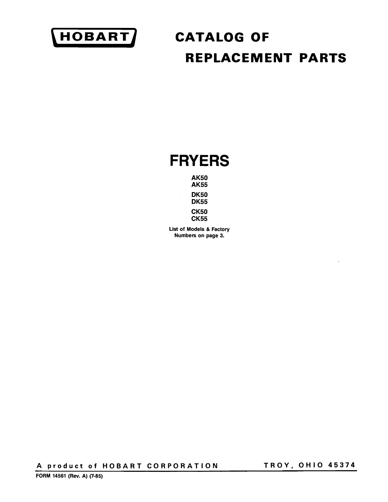 Hobart AK50 Parts List