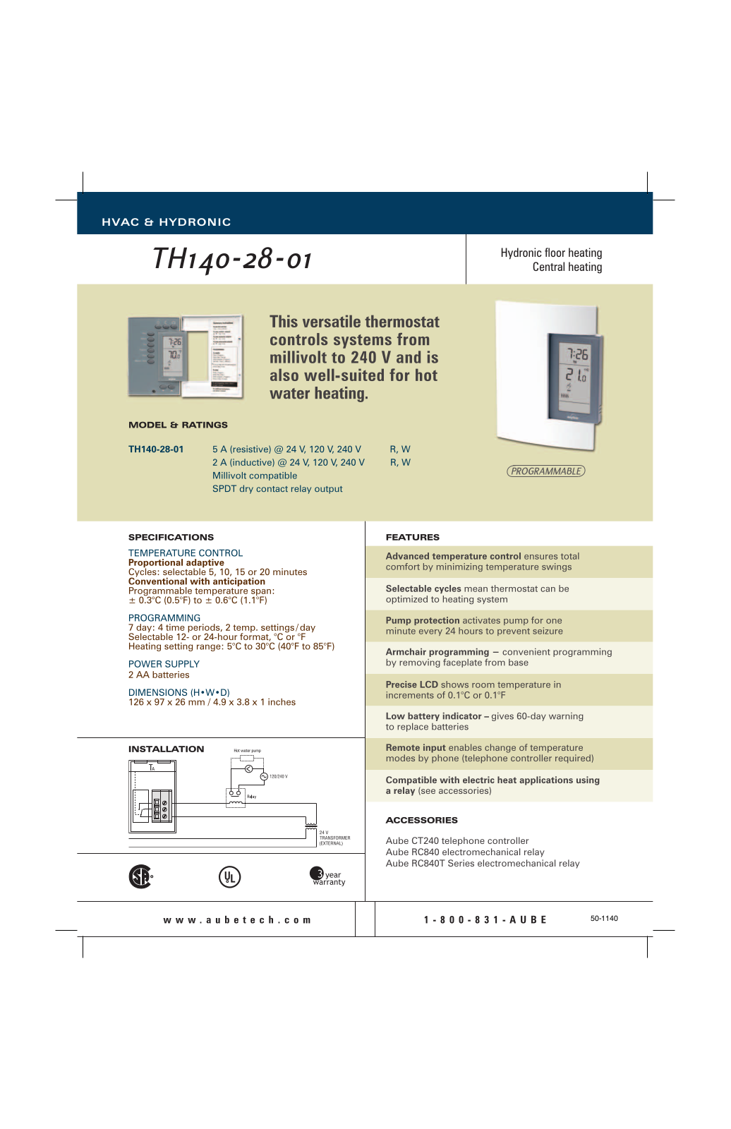 Honeywell TH140-28-01 Data Sheet