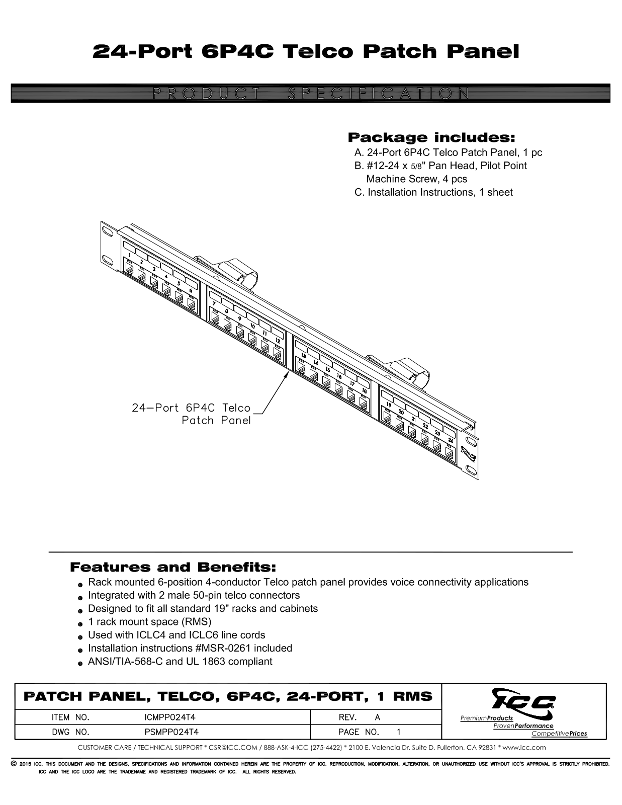 ICC ICMPP024T4 Specsheet