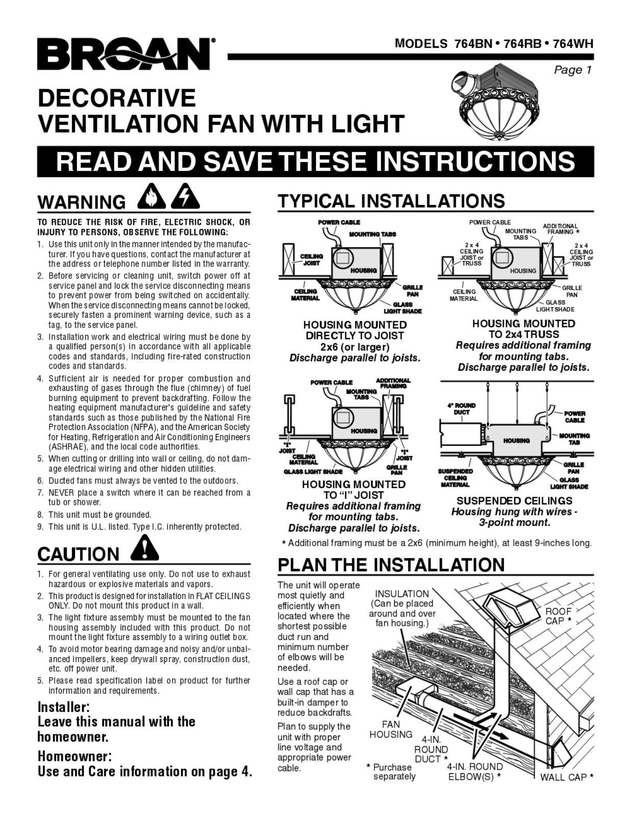 Broan 764rb Installation Guide