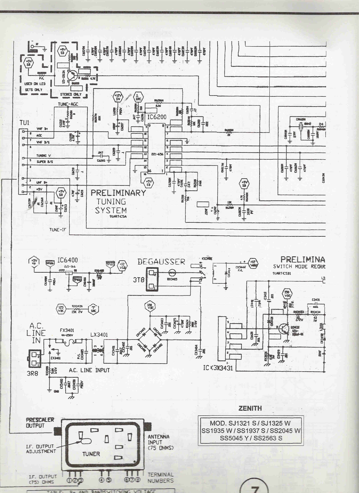 Zenith SJ1321S, SJ1325W, SS1935W, SS1937S, SS2045W Diagram