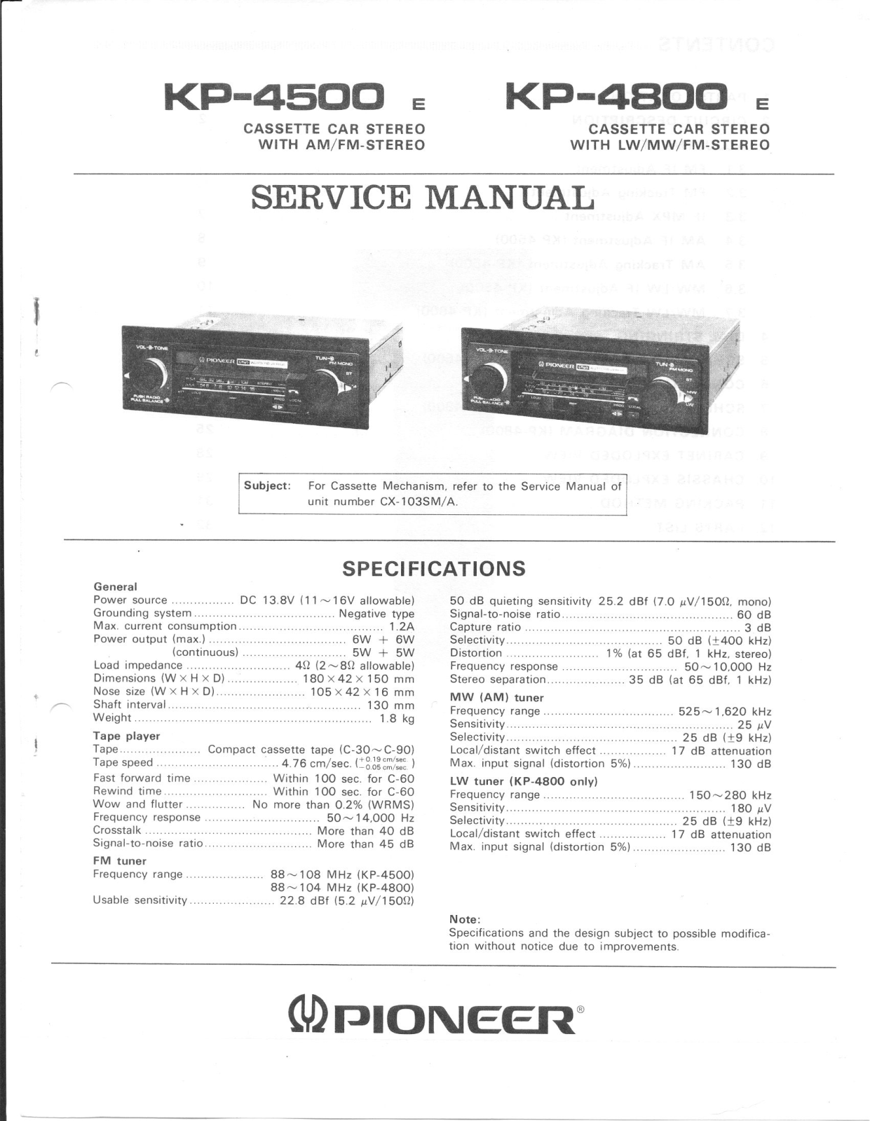 Pioneer KP-4500, KP-4800 Service Manual