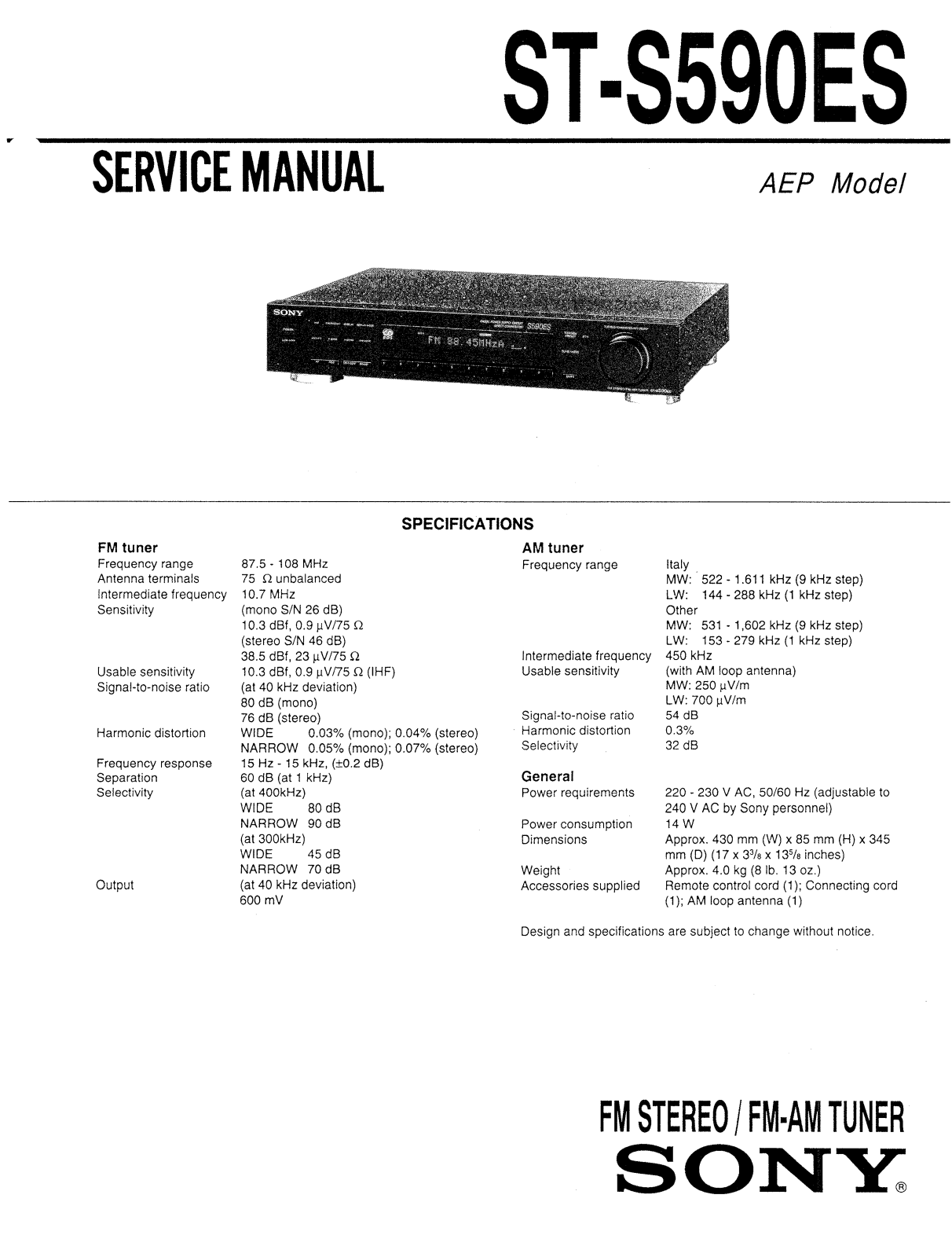 Sony STS-590-ES Service manual