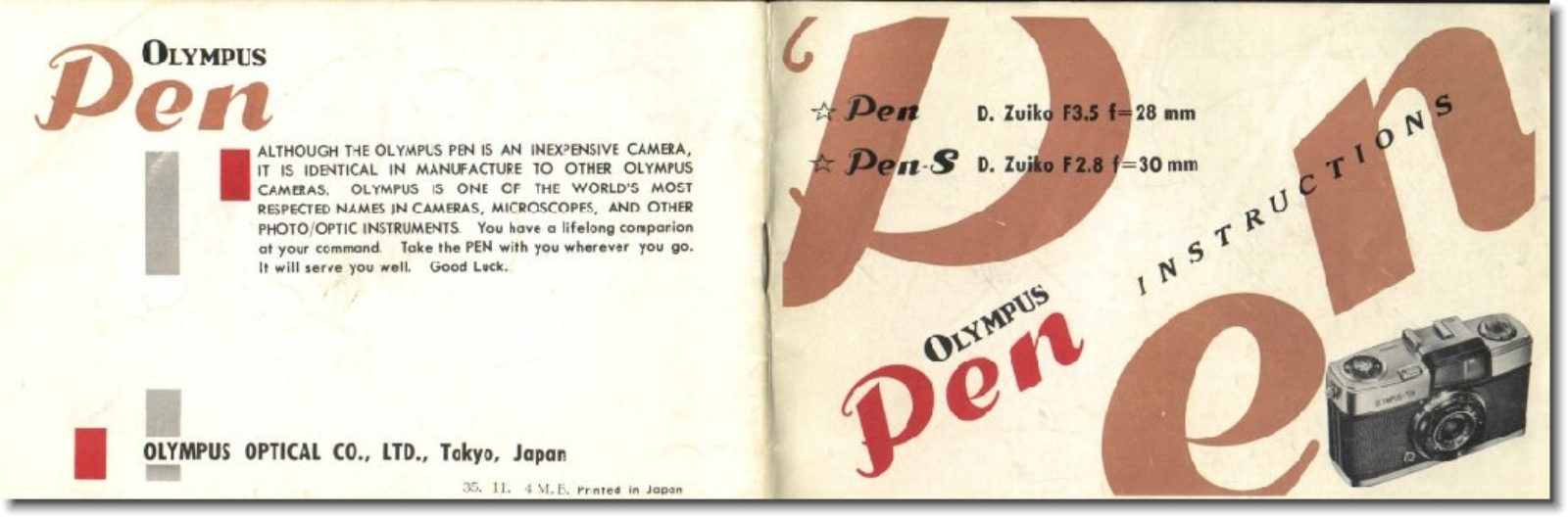 Olympus Pen S, Pen Operating Instructions