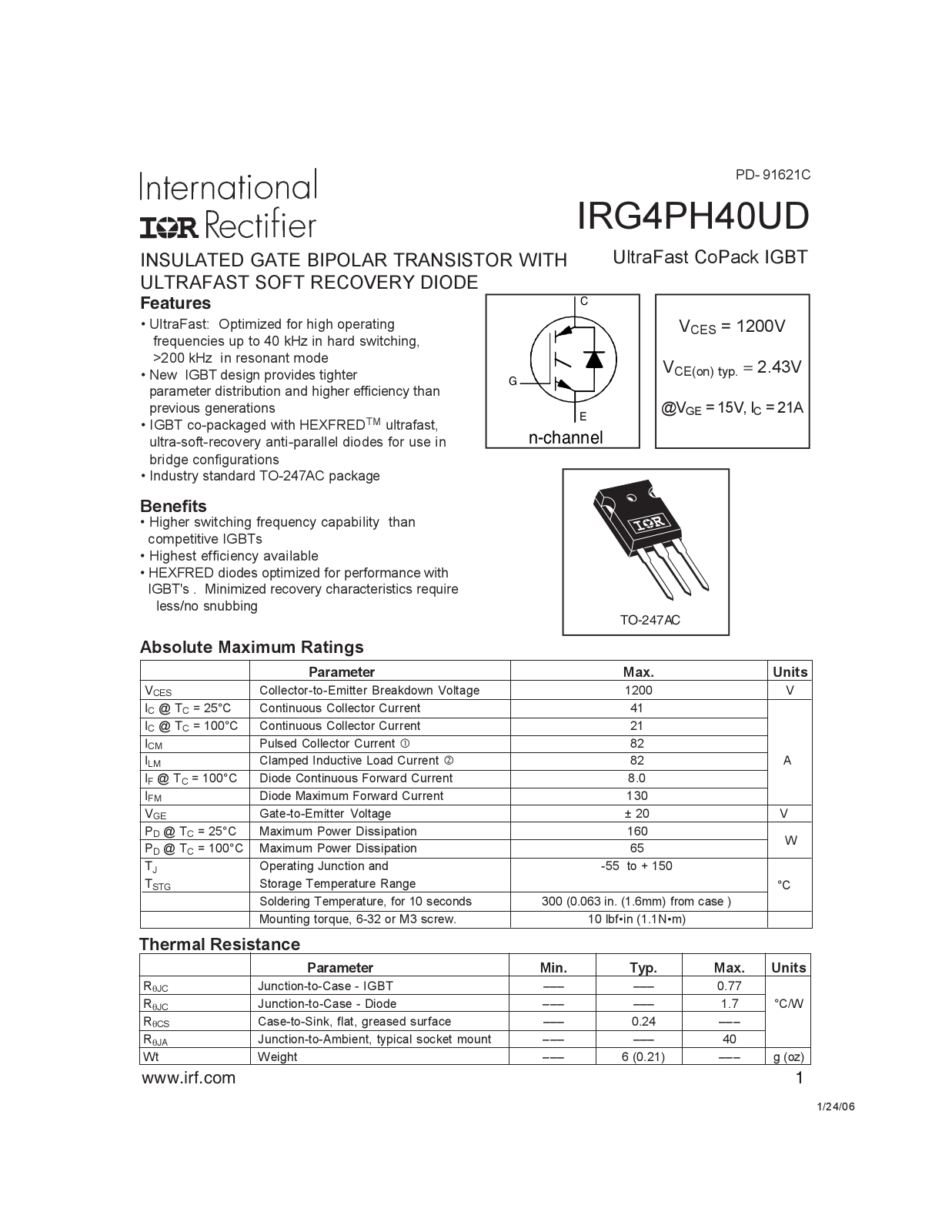Datasheet IRG4PH40UDPBF Specification - ManualMachine.com