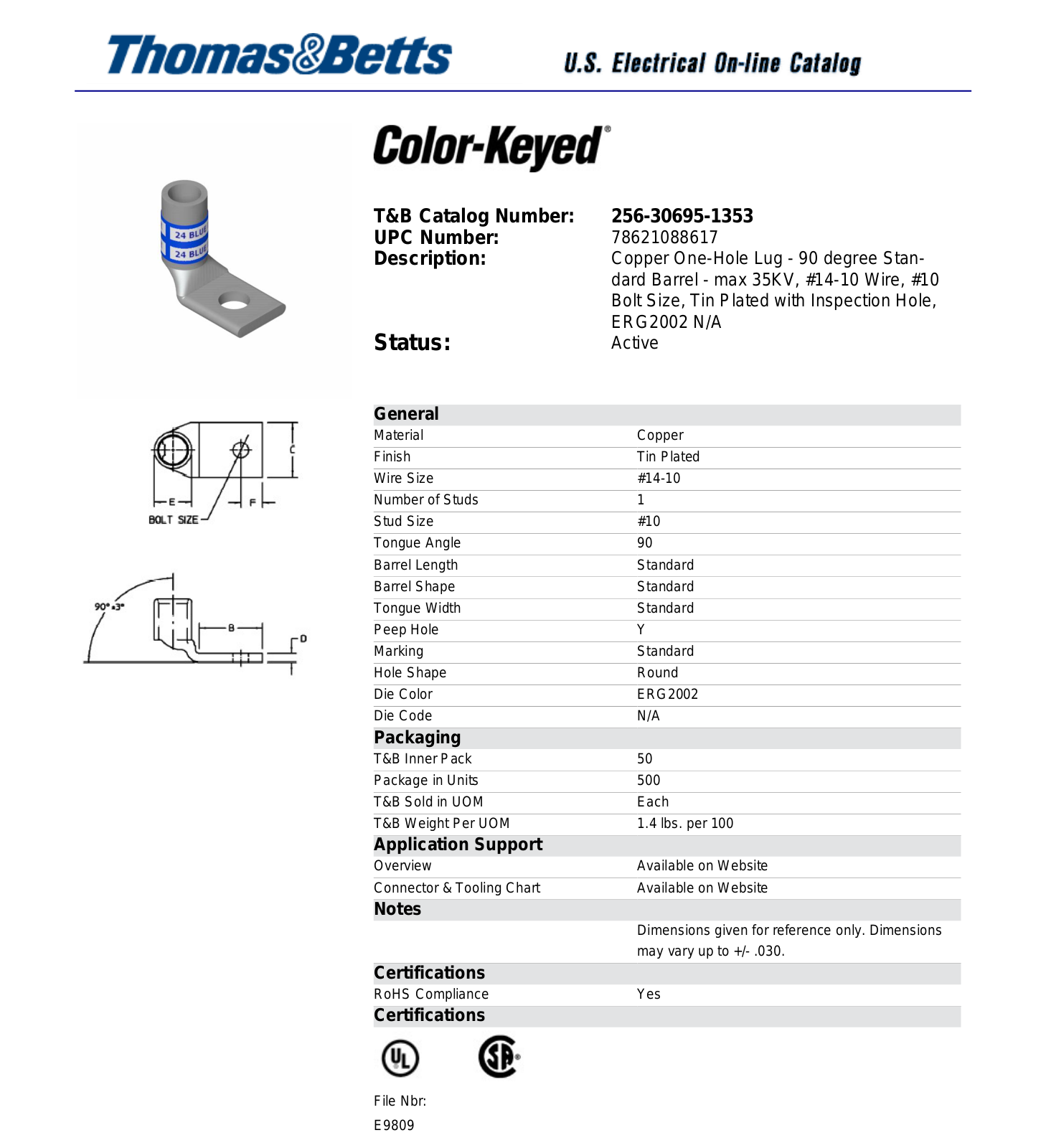 Thomas & Betts 256-30695-1353 Data Sheet - ManualMachine.com