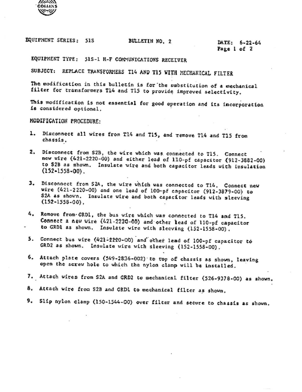 Collins Telecommunications 51S-1 Service manual