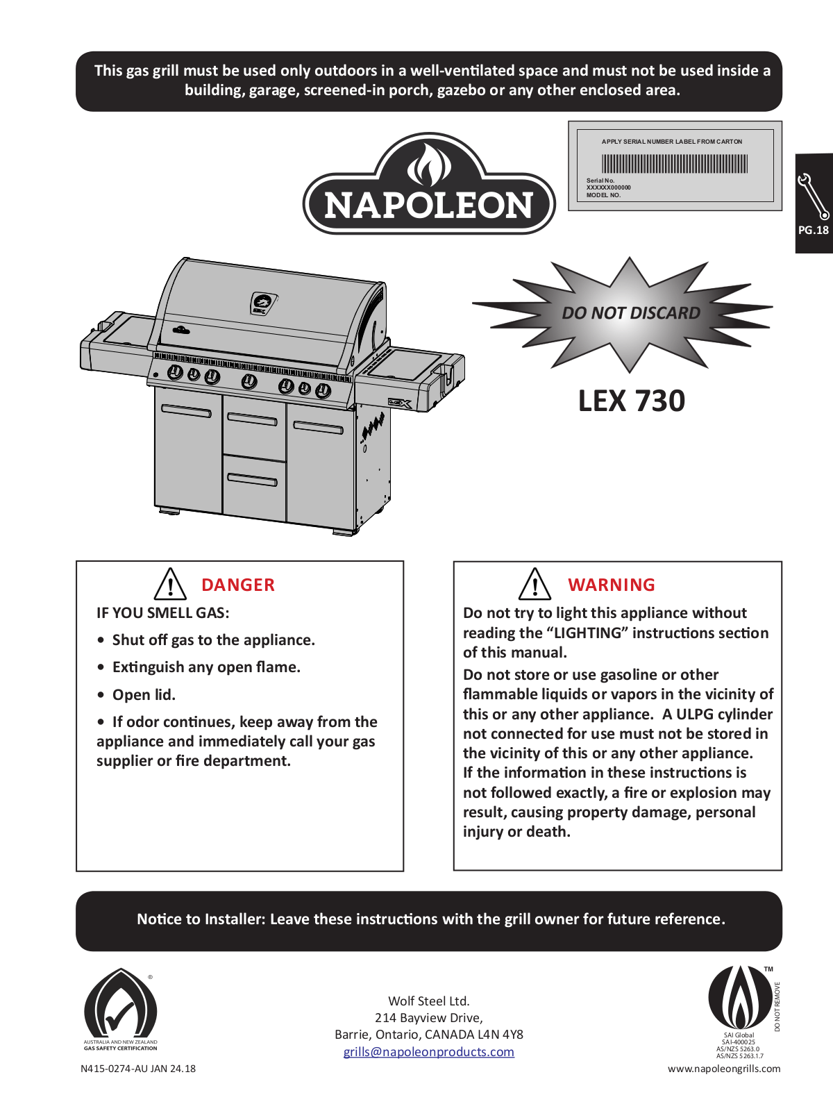 Napoleon LEX730RSBIPSS-AU, LEX730RSBIPK-AU Product Manual