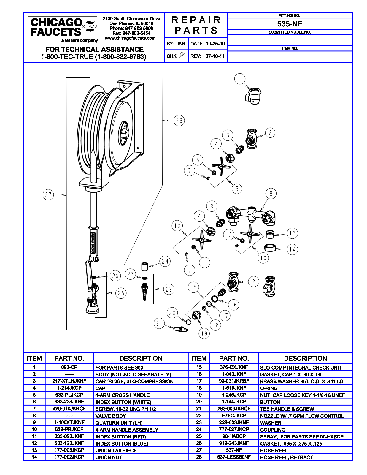 Chicago Faucet 535-NF Parts List