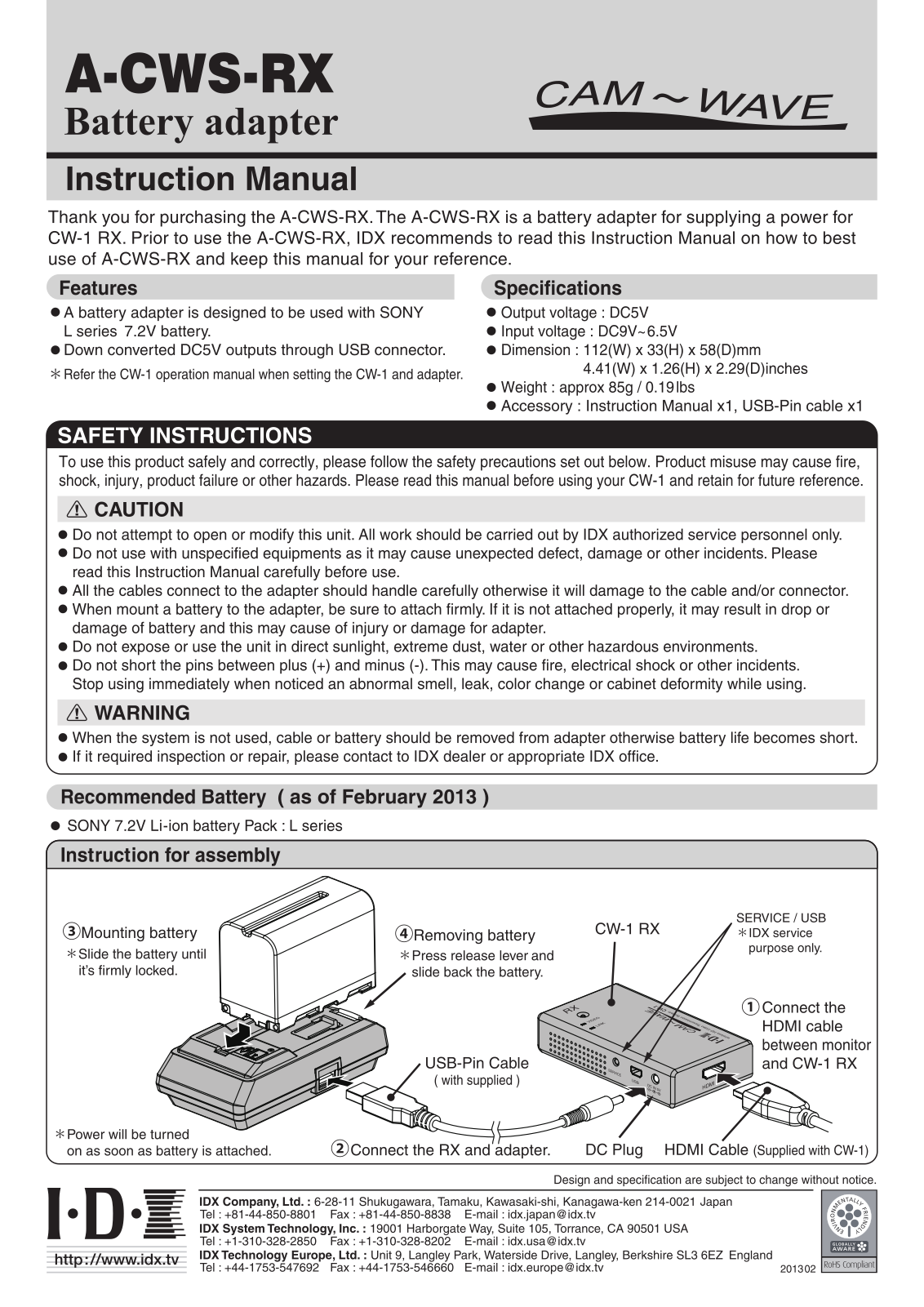 IDX Technology A-CWS-RX Users Manual