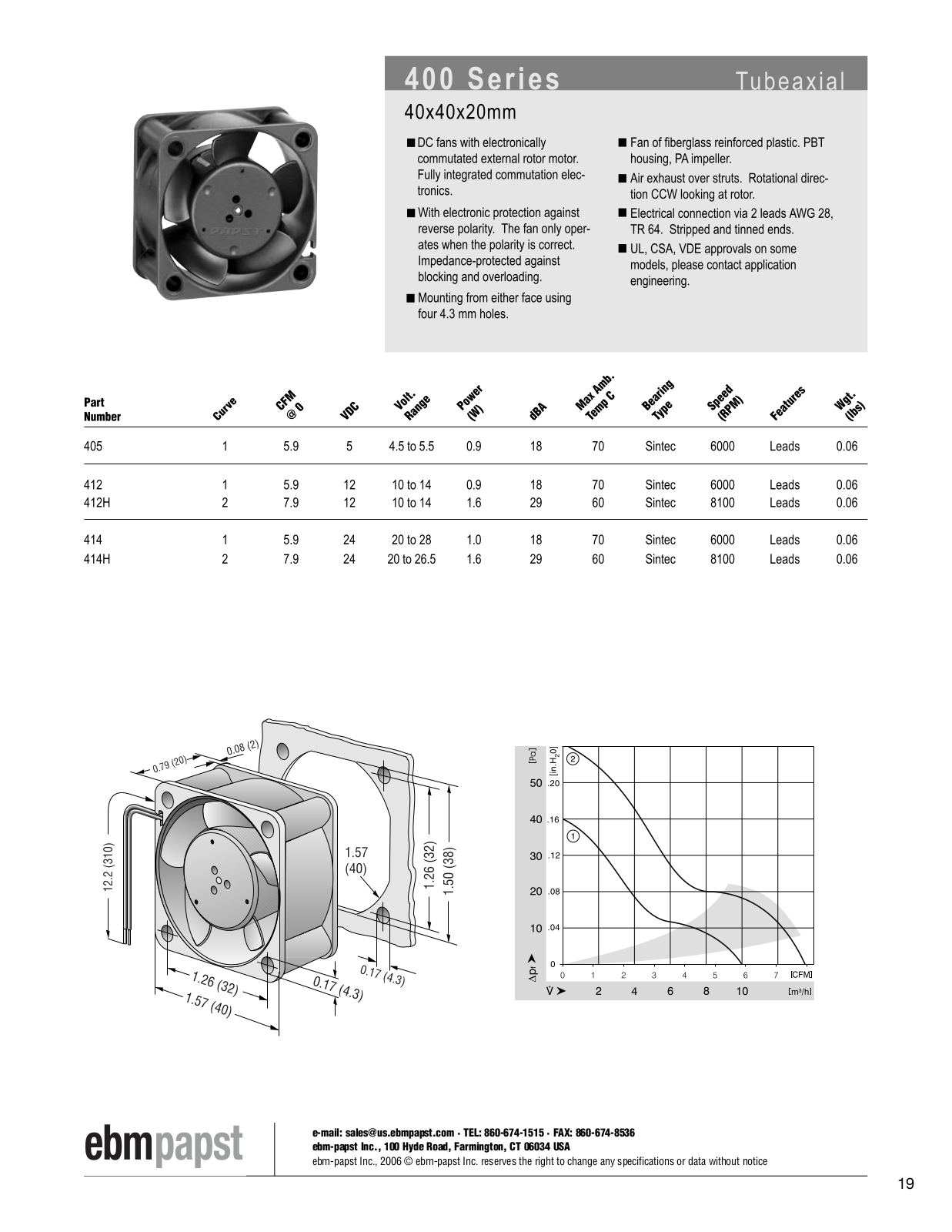 ebm-papst DC fans Series 400 Catalog Page