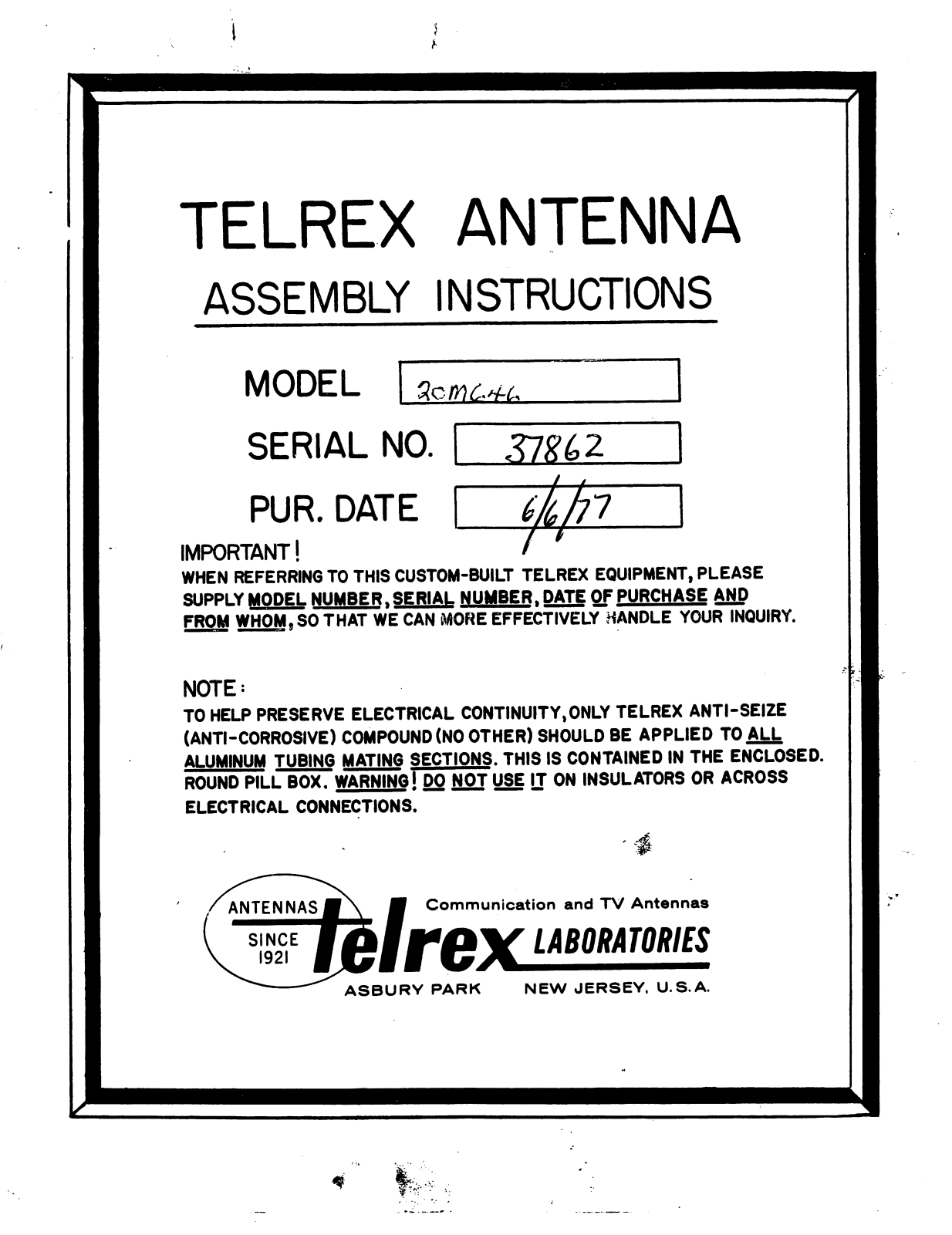 Telrex 20M646 User guide - ManualMachine.com