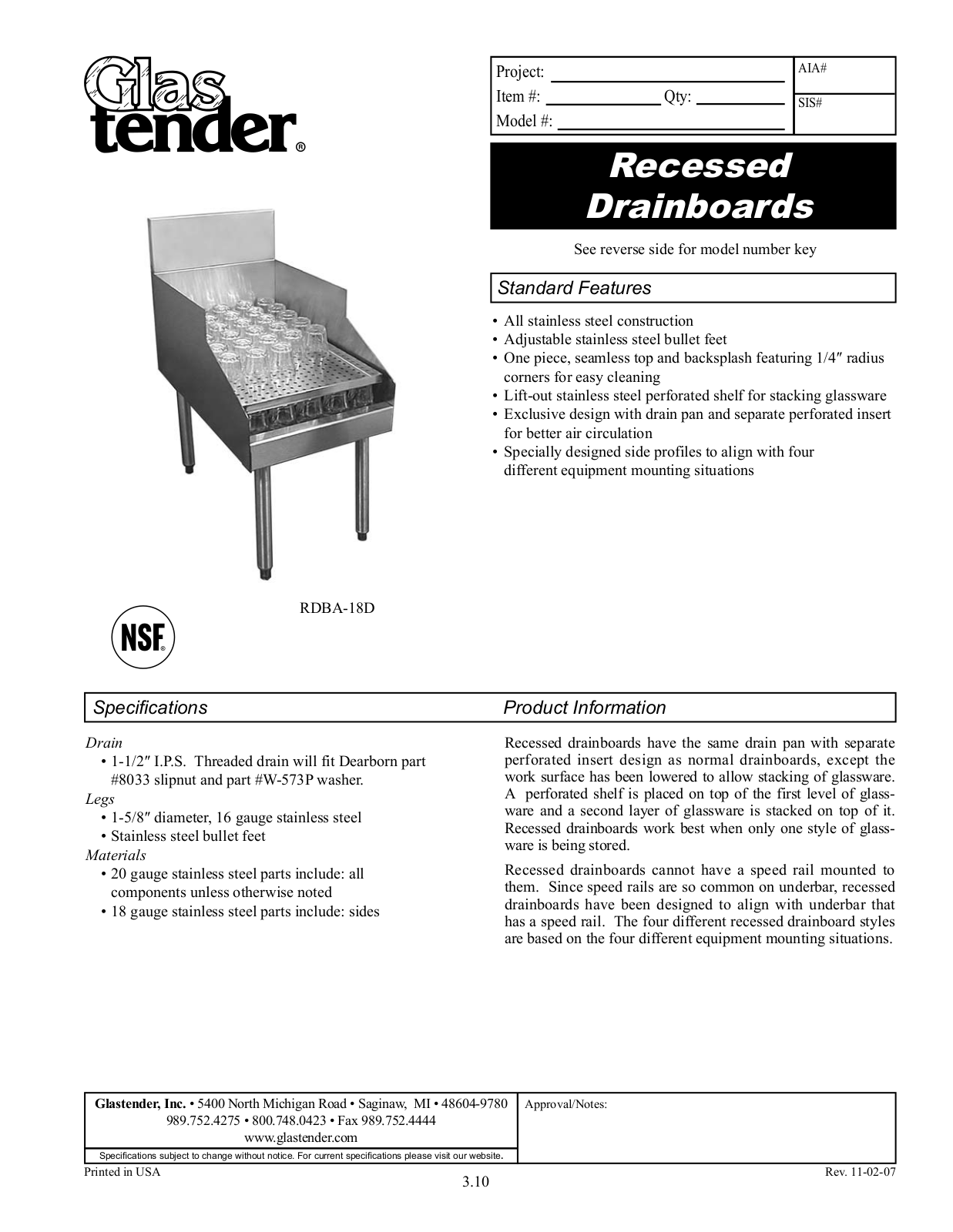 Glastender RDBB-12, RDBA-18S, RDBB-18, RDBA-24S, RDBB-24 General Manual