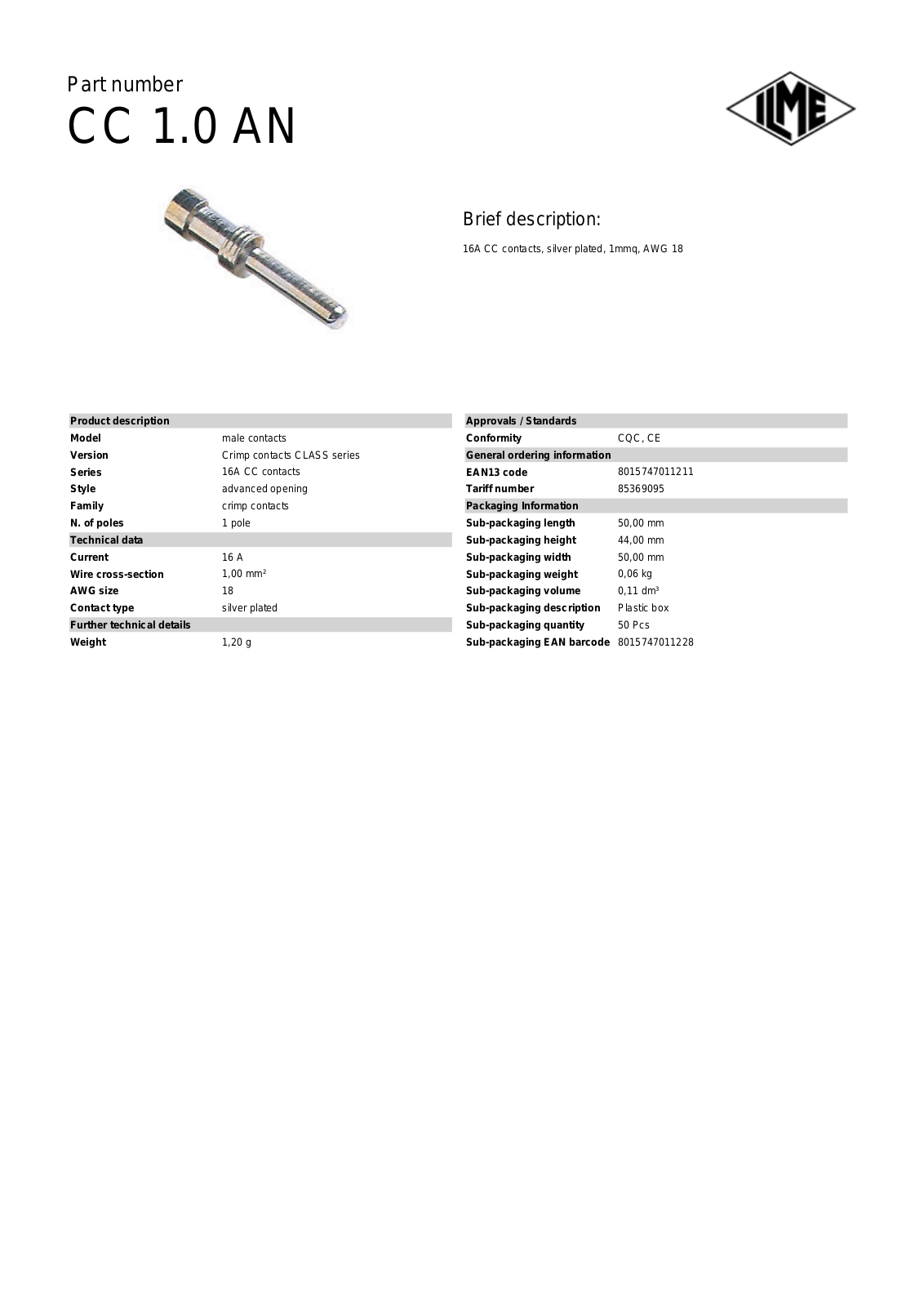 ILME CC-1.0AN Data Sheet