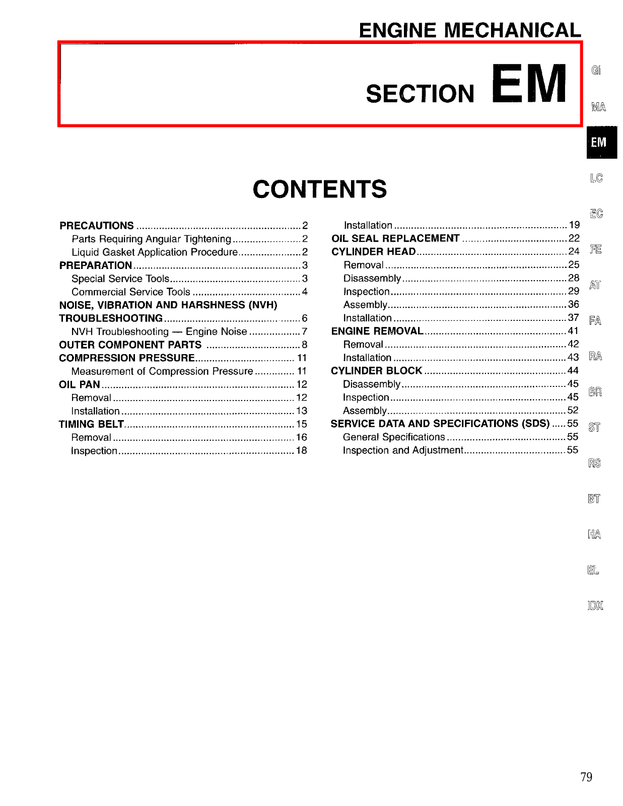 Nissan Quest Engine Mechanical  EM 1998 Owner's Manual