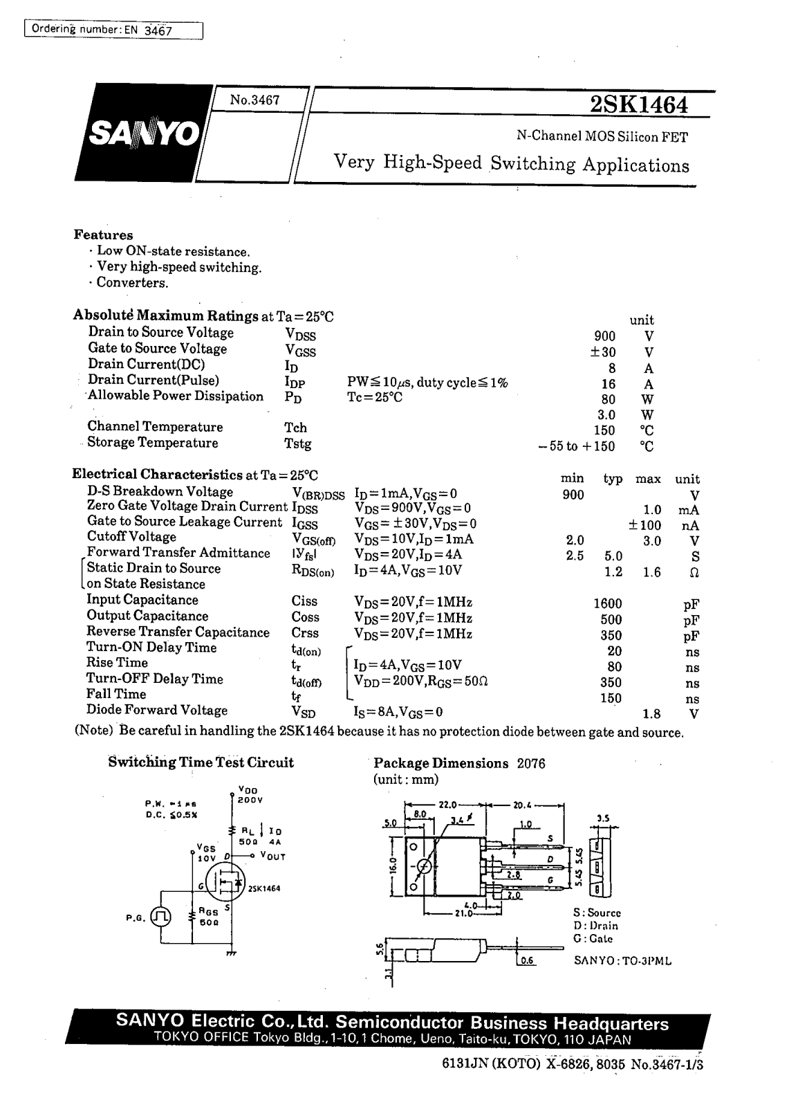 Datasheet 2SK1464 Datasheet (SANYO) - ManualMachine.com