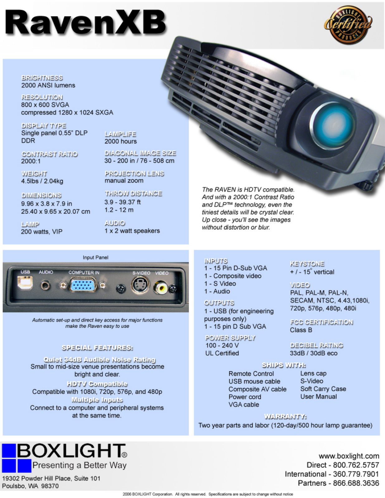 Boxlight RAVEN XB Product Sheet