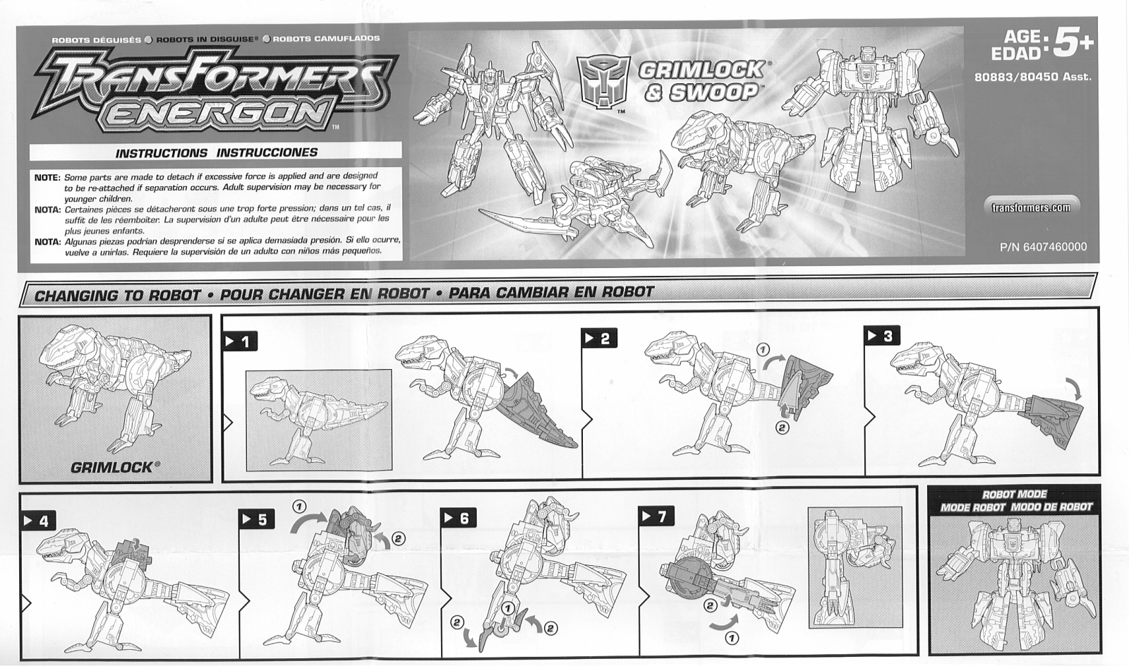HASBRO Transformers Energon Grimlock and Swoop User Manual
