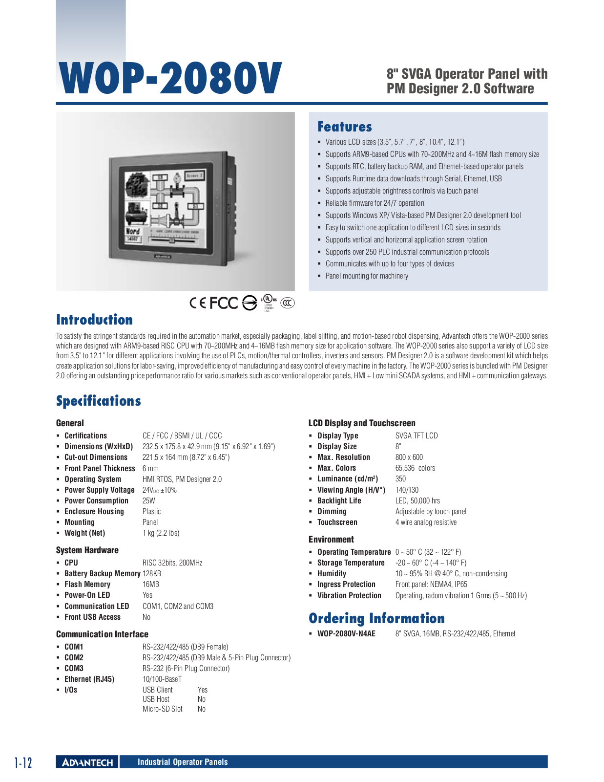 B&B Electronics WOP-2080V-N4AE Datasheet