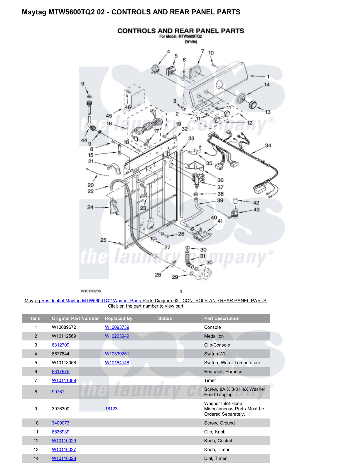 Maytag MTW5600TQ2 Parts Diagram