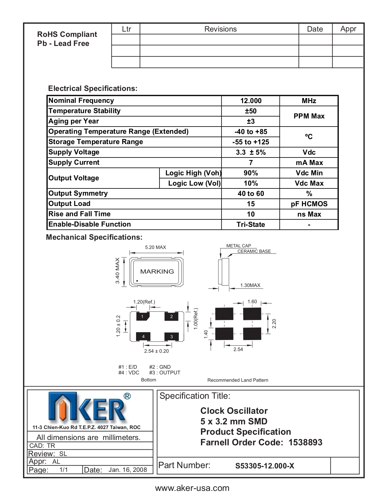 Datasheet S53305-12.000-X Datasheet (AKER) - ManualMachine.com