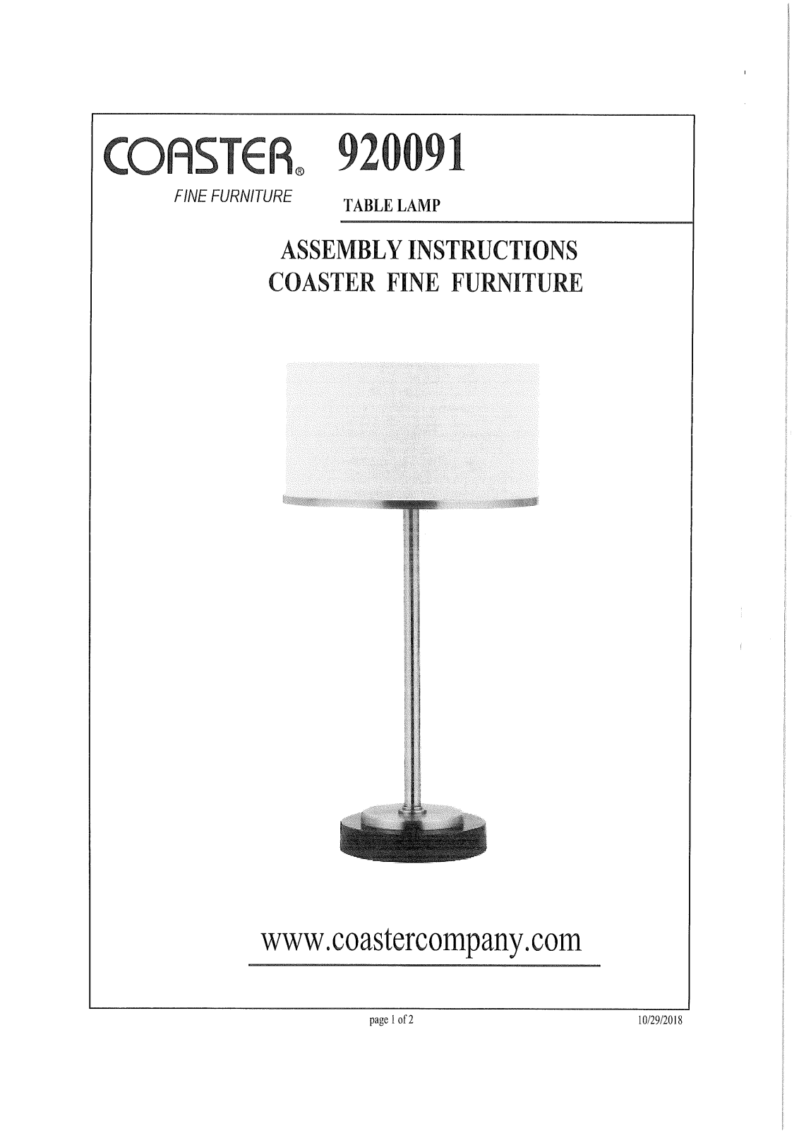 Coaster 920091 Assembly Guide