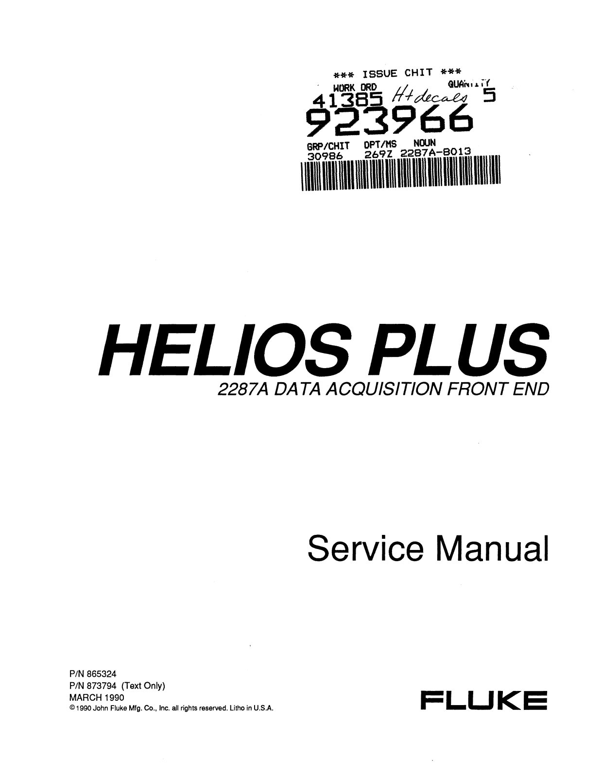 Fluke Helios Plus Service Manual