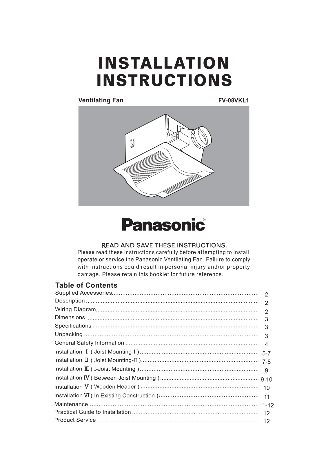 Panasonic fv08vkl1 Operation Manual