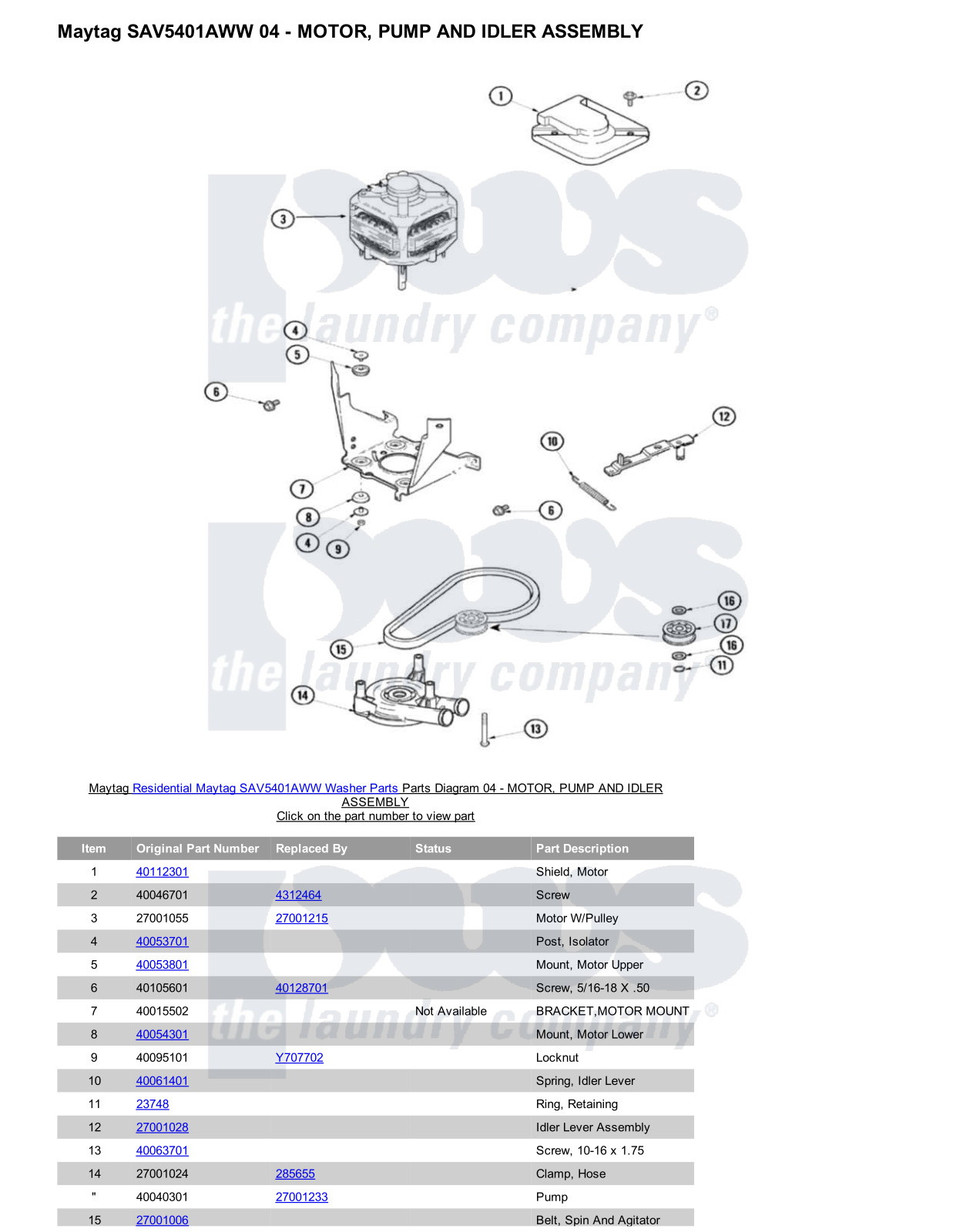 Maytag SAV5401AWW Parts Diagram