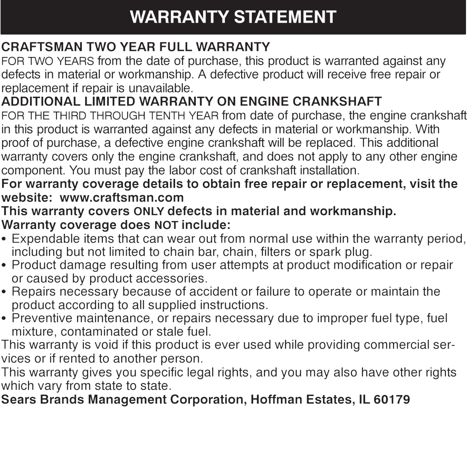 Craftsman 16 38cc Gas Chain Saw - Case Included Manufacturer's Warranty