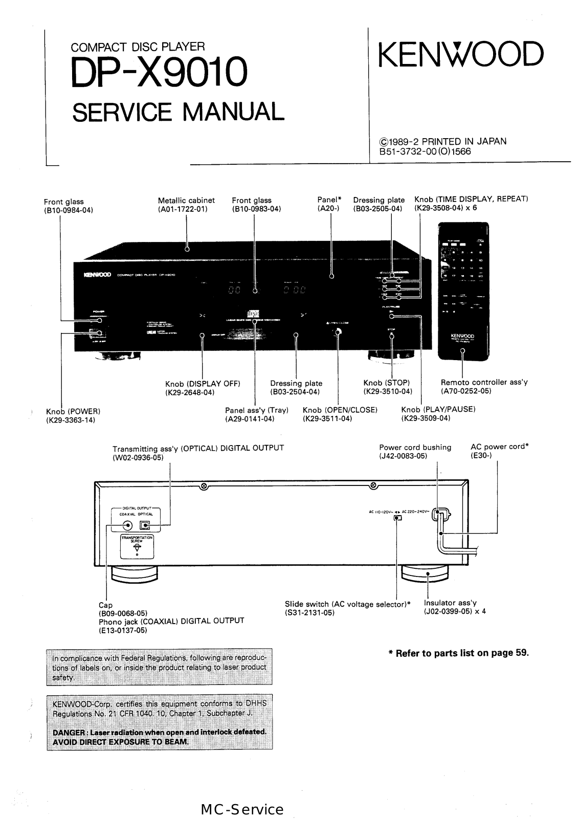 Kenwood DP-X9010 Service Manual