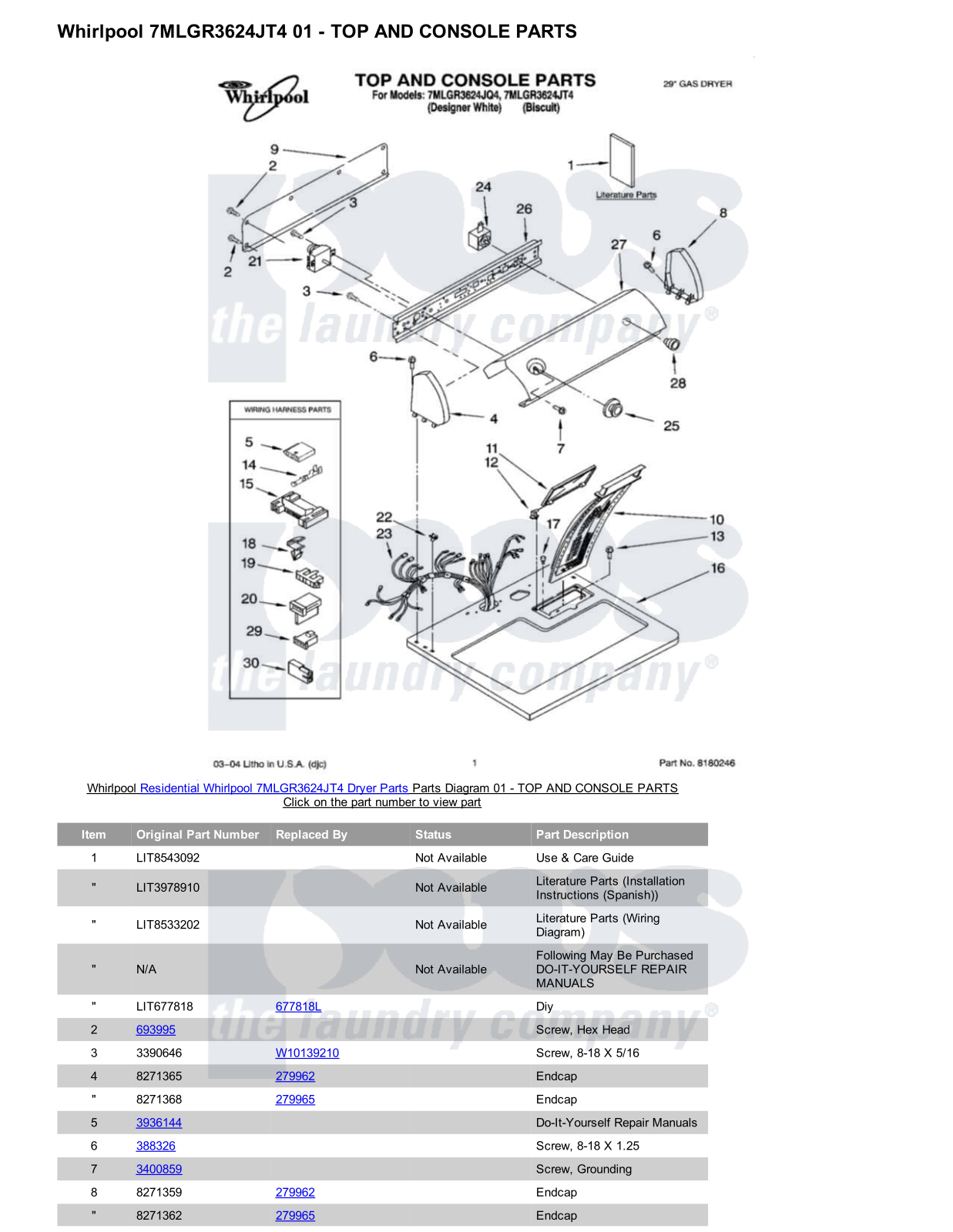 Whirlpool 7MLGR3624JT4 Parts Diagram