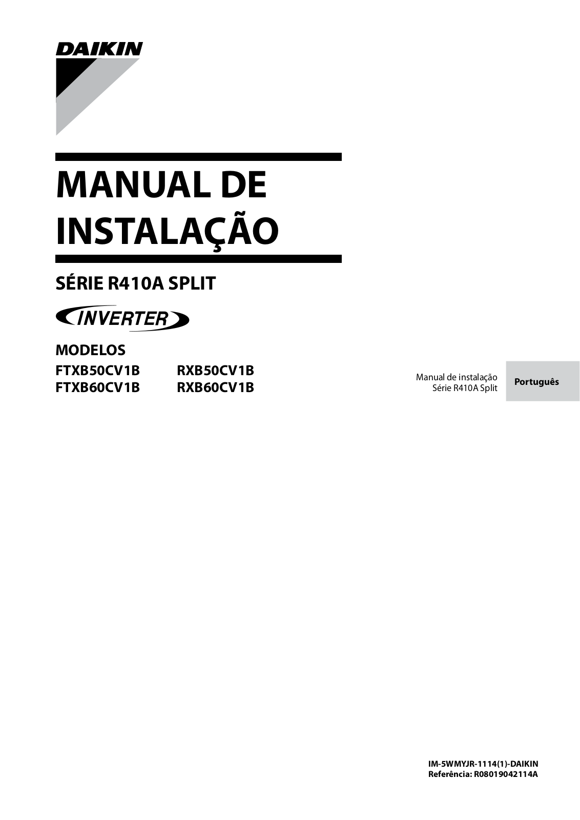 Daikin FTXB50CV1B, RXB50CV1B, FTXB60CV1B, RXB60CV1B Installation manuals