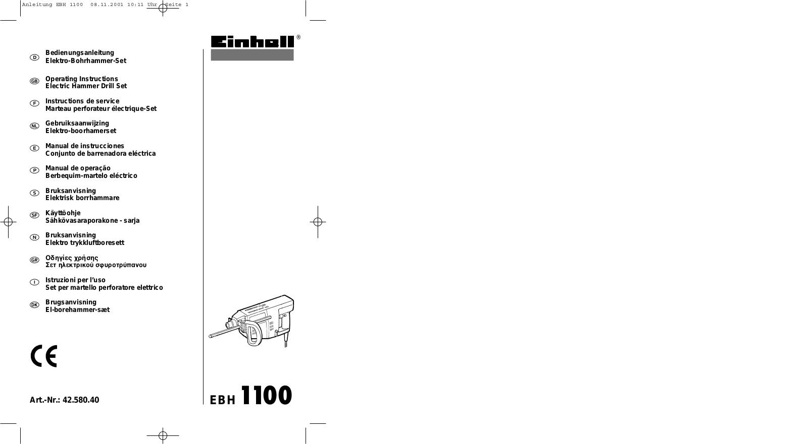 EINHELL EBH 1100 Operating Instructions Manual