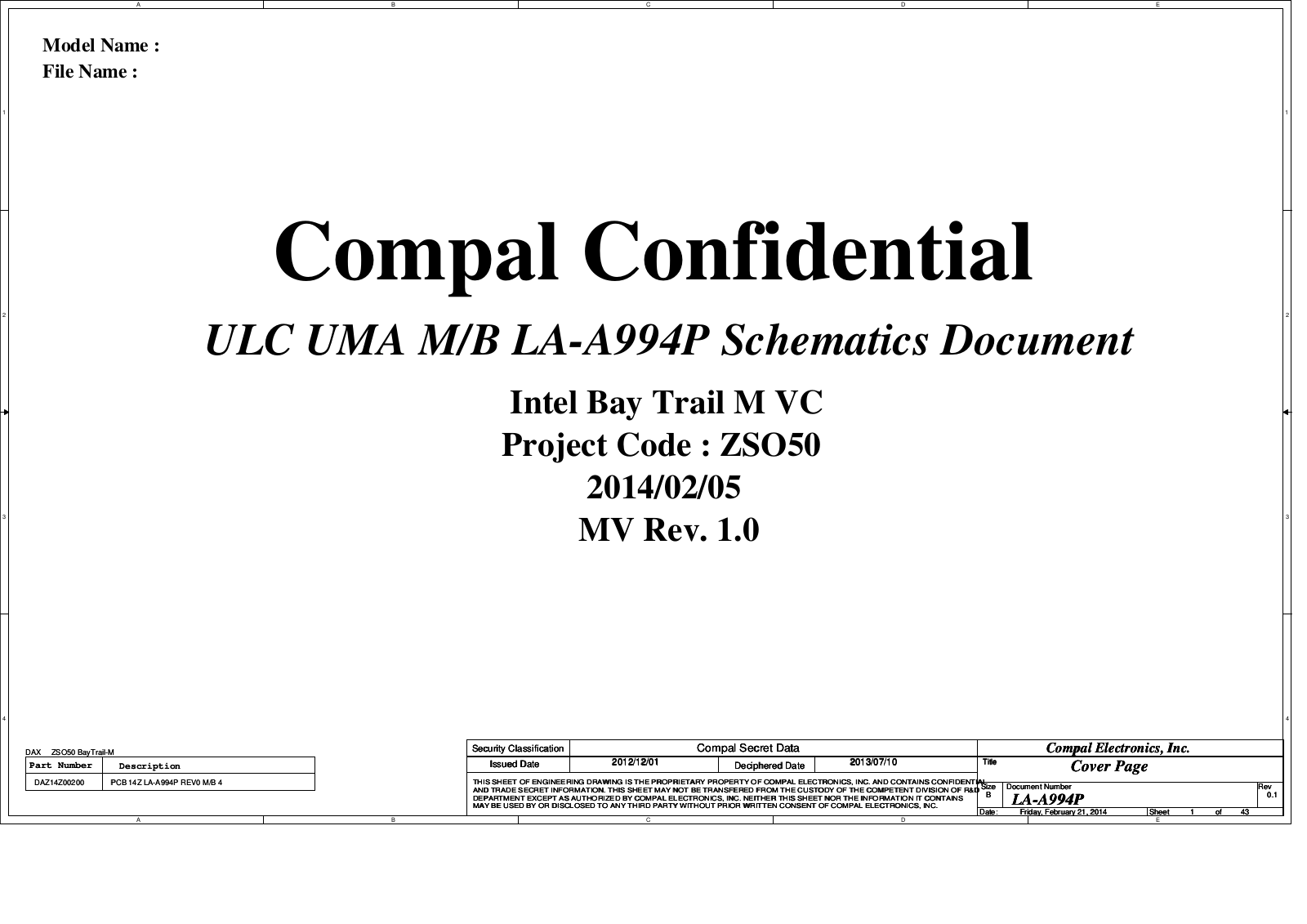 Compal LA-A994P ZSO50, Pavilion 15 Schematic