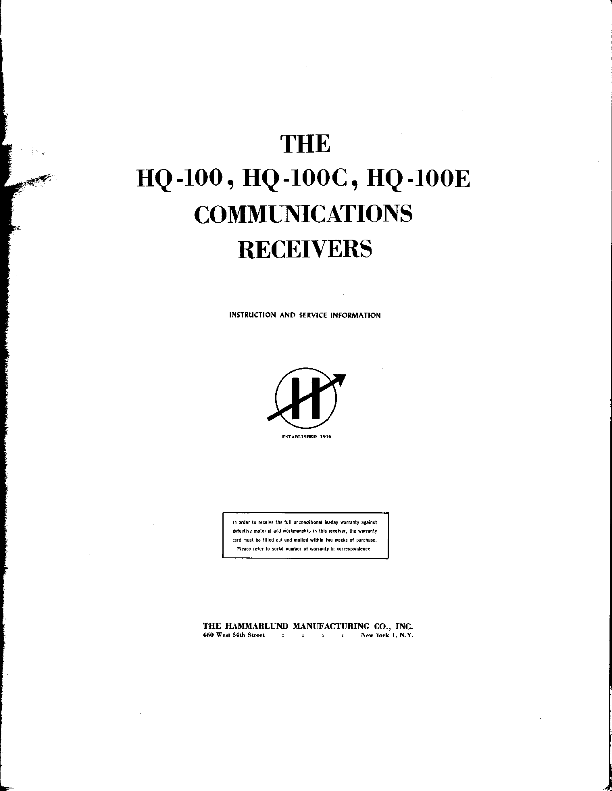 Hammarlund HQ100 User Guide