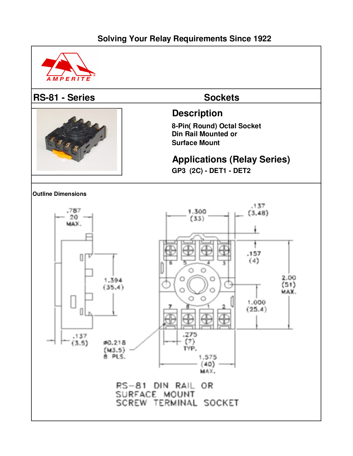 Amperite RS-81 Series Dimensional Sheet - ManualMachine.com