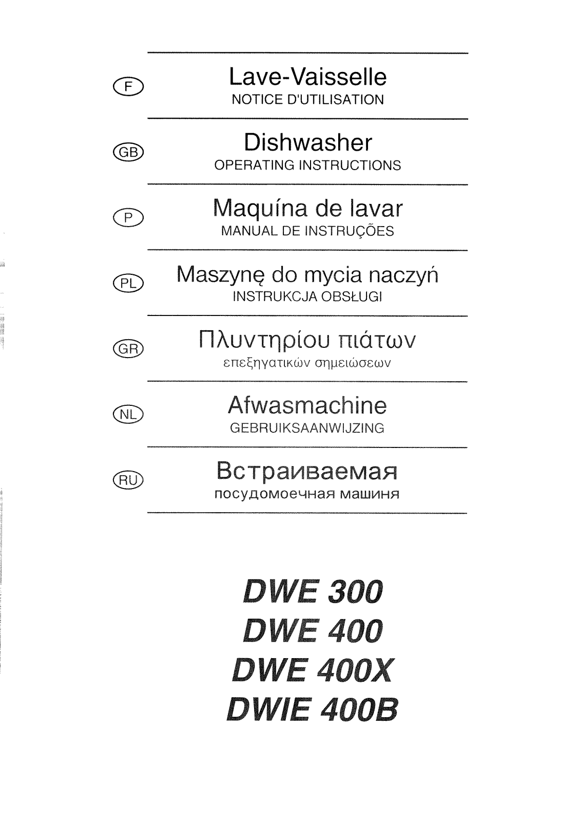 BRANDT DWE300, DWIE400B User Manual