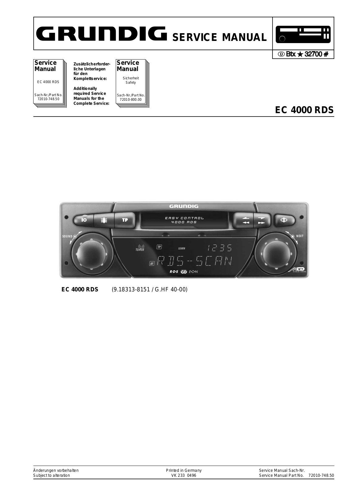 Grundig EC-4000-RDS Service manual