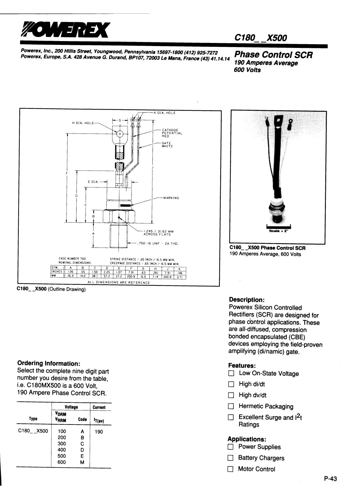 POWEREX C180EX500, C180CX500, C180MX500, C180DX500, C180BX500 Datasheet