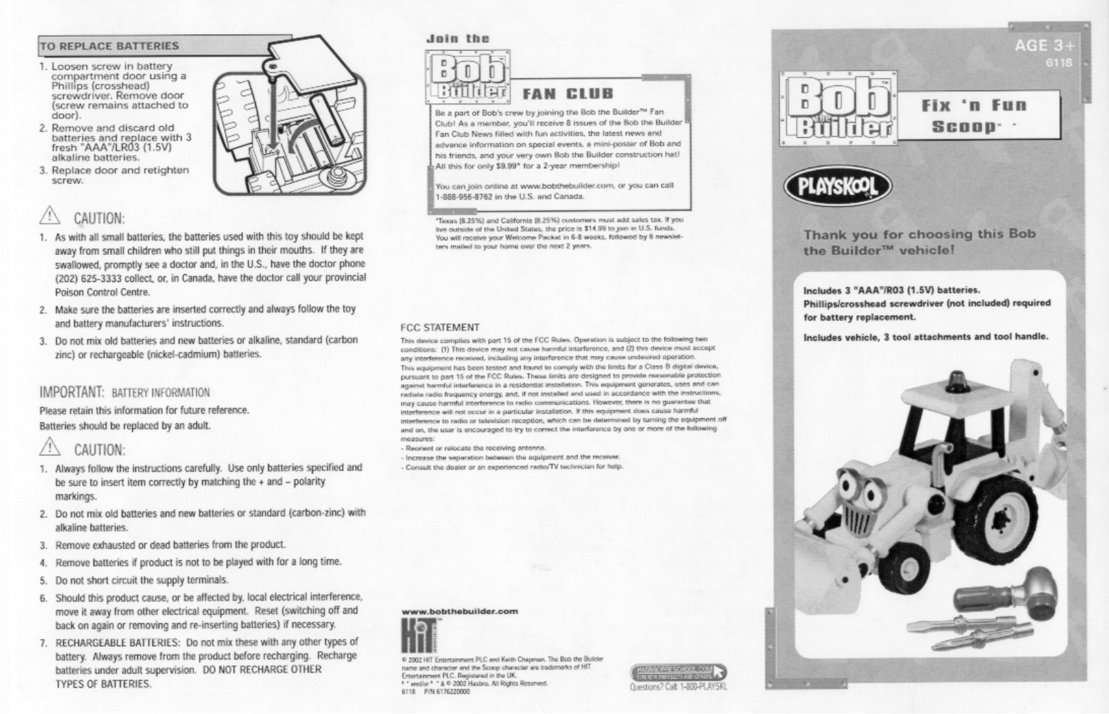 HASBRO Bob the Builder Fix 'n Fun Scoop User Manual