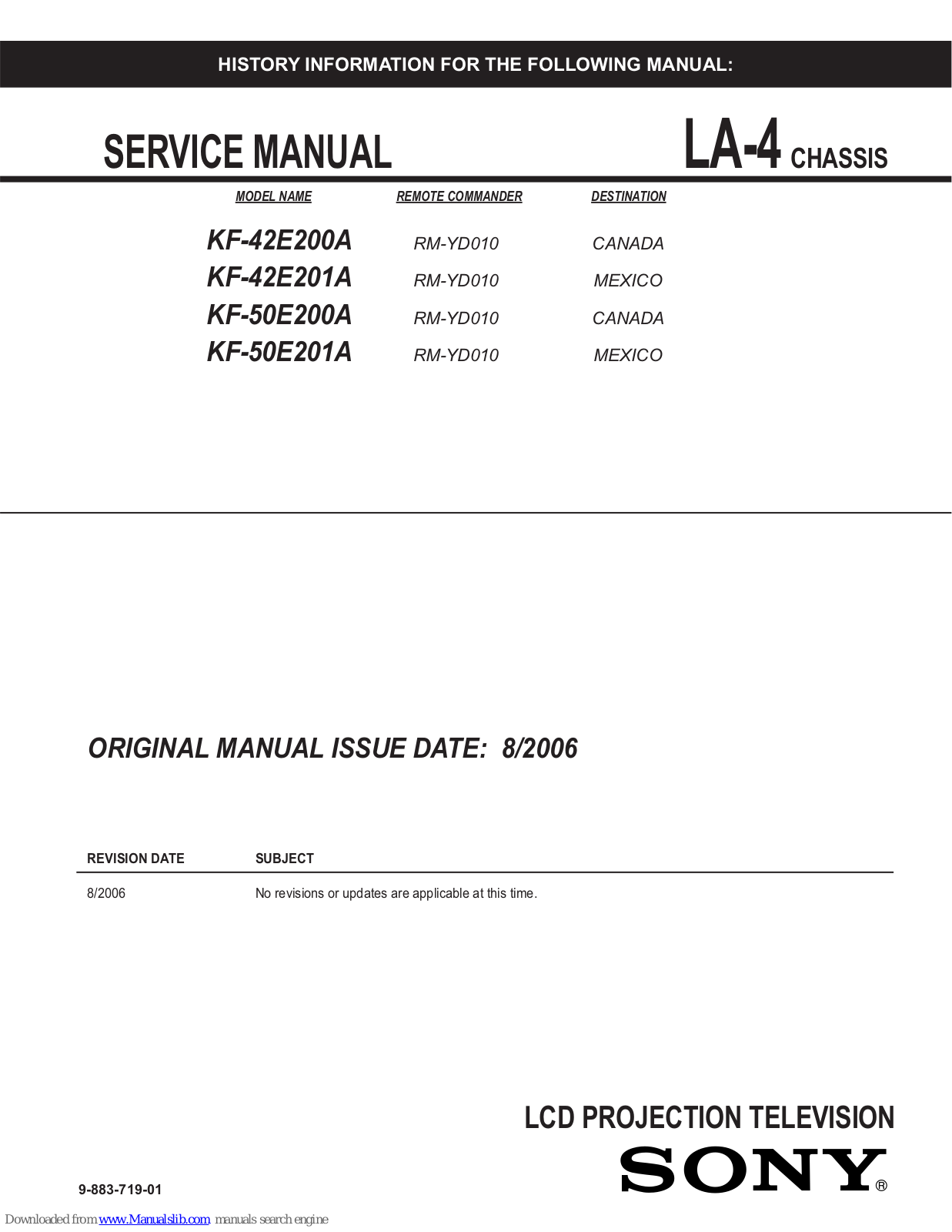 Sony RM-YD010, KF-42E201A, KF-50E200A, KF-50E201A Service Manual