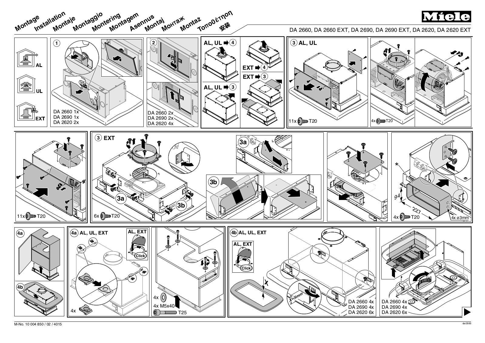 Miele DA 2660, DA 2660 EXT, DA 2690, DA 2690 EXT, DA 2620 Fitting instructions