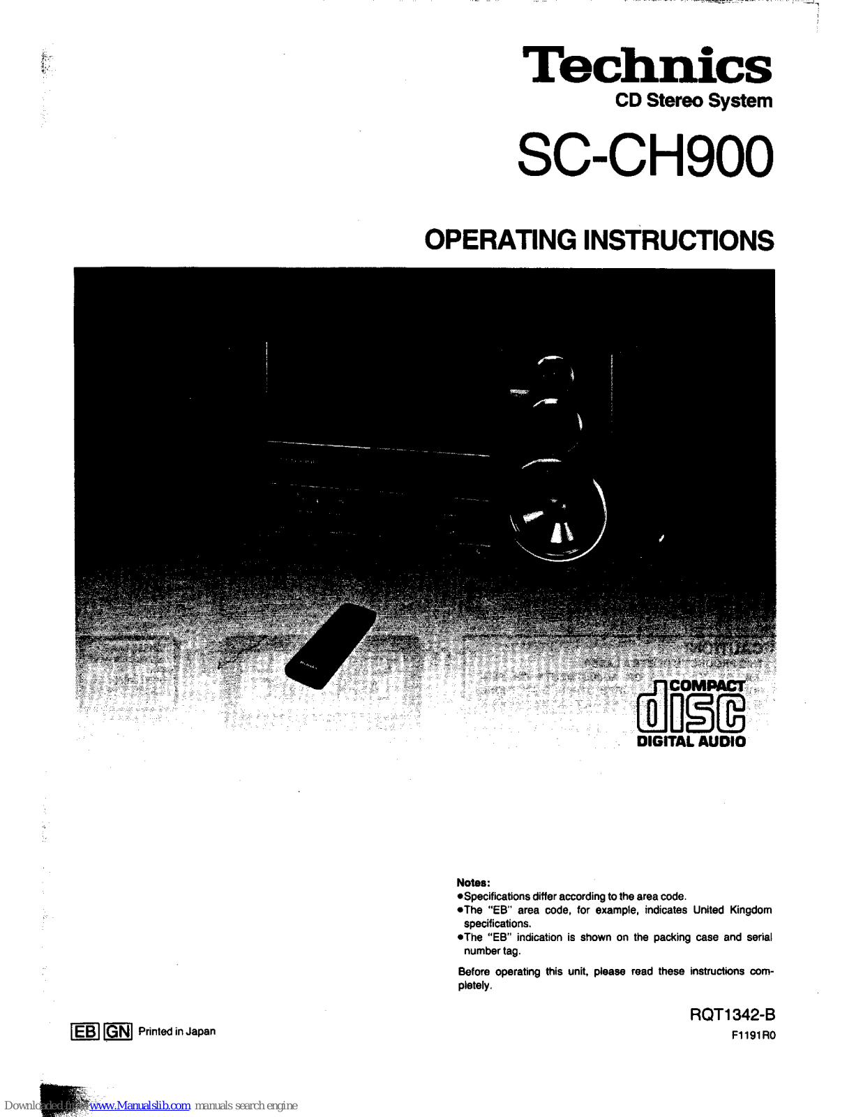 Technics SL-CH900, SU-CH900, SH-CH900, RS-CH900, SB-CH900 Operating Instructions Manual