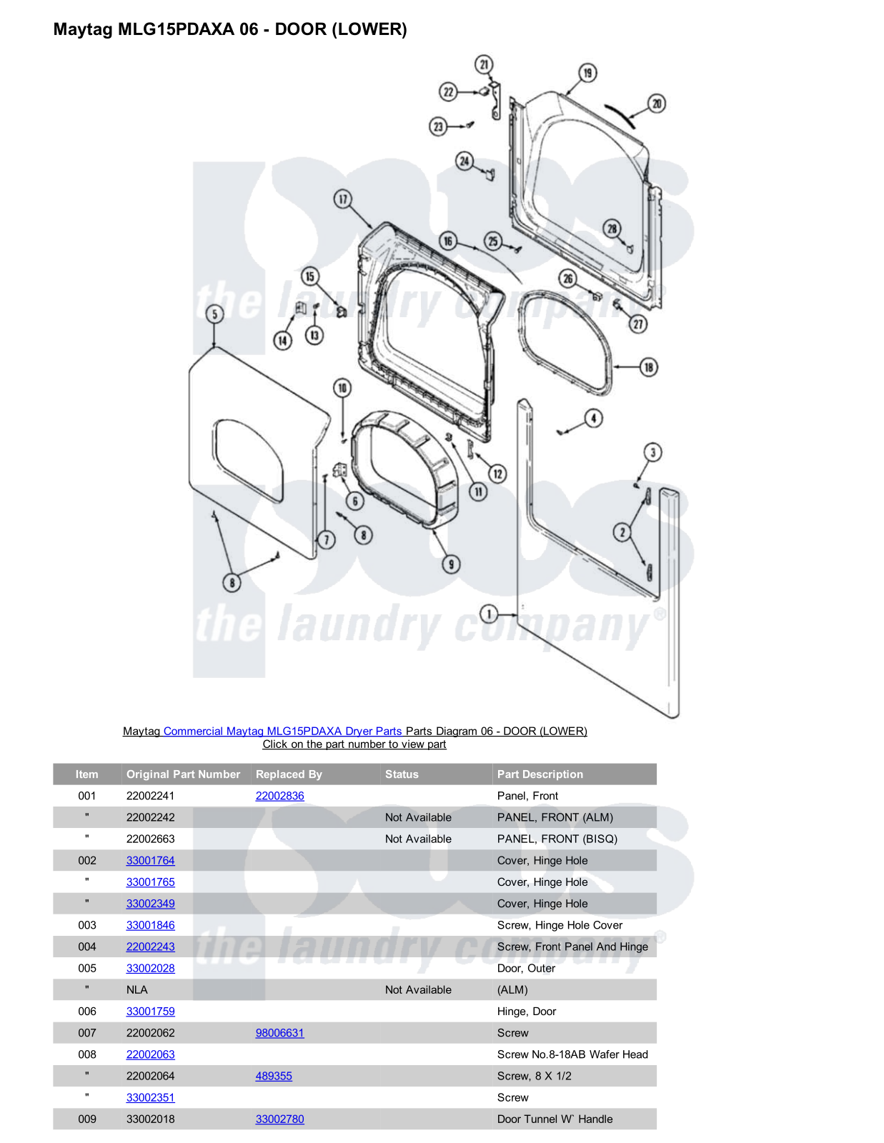 Maytag MLG15PDAXA Parts Diagram